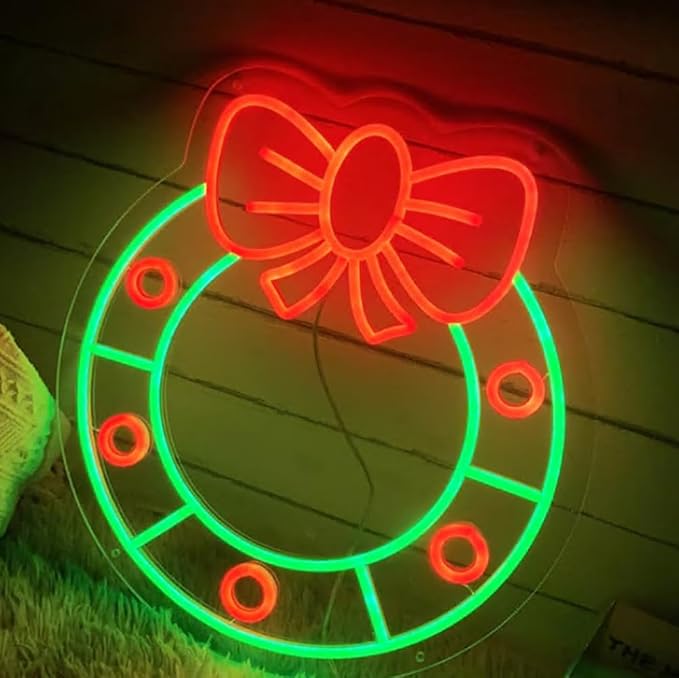 Merry Christmas Wreath Front Door Neon Sign, Home Shop Christmas Party Wall Décor Size:19 x18 inches