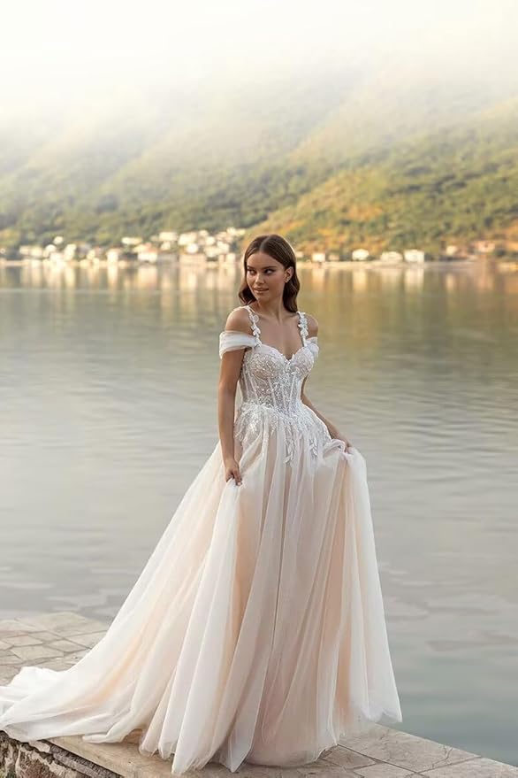 Boho Lace Wedding Dresses for Bride 2026 Tulle Long Sleeve Wedding Dress Ball Gowns Satin Mermaid Bridal Gown
