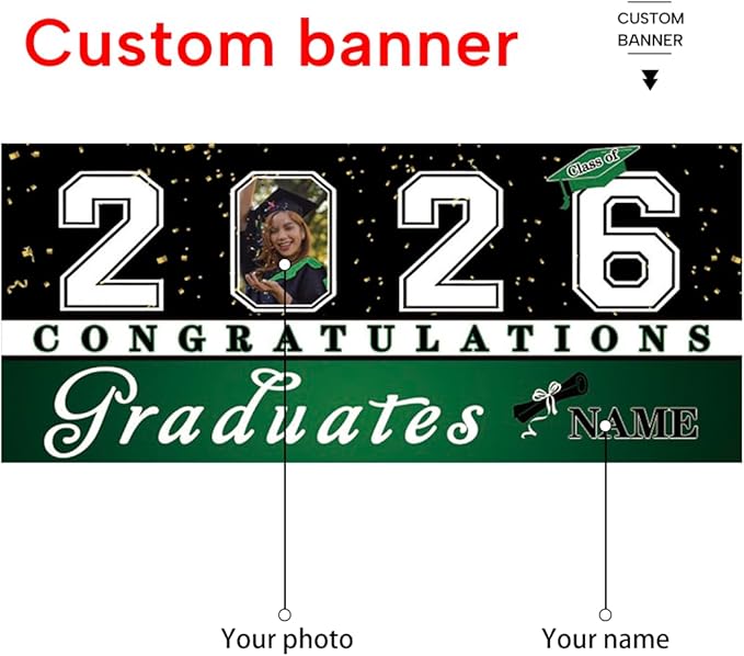 Custom Graduation Garage Door Banner Decoration 7x16ft with Photo Congrats Garage Door Cover 2026 Party Photo Booth Backdrop Party Supplies(Dark Green)