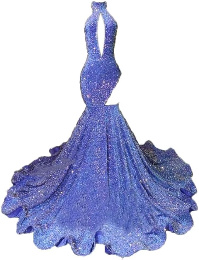 Sexy High Neck Mermaid Evening Long Dress Sequins Sleeveless Celebrity Pageant Dress Cocktail Party Gowns