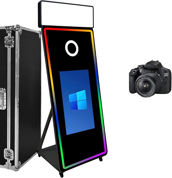 Magic Mirror Photo Booth,Mirror Photo Booth Interactive Touch Screen with Flight Case, Built-in Mini PC with Instant Print and Sharing for Event Party Wedding Rental (Black, 32''Screen+Camera)