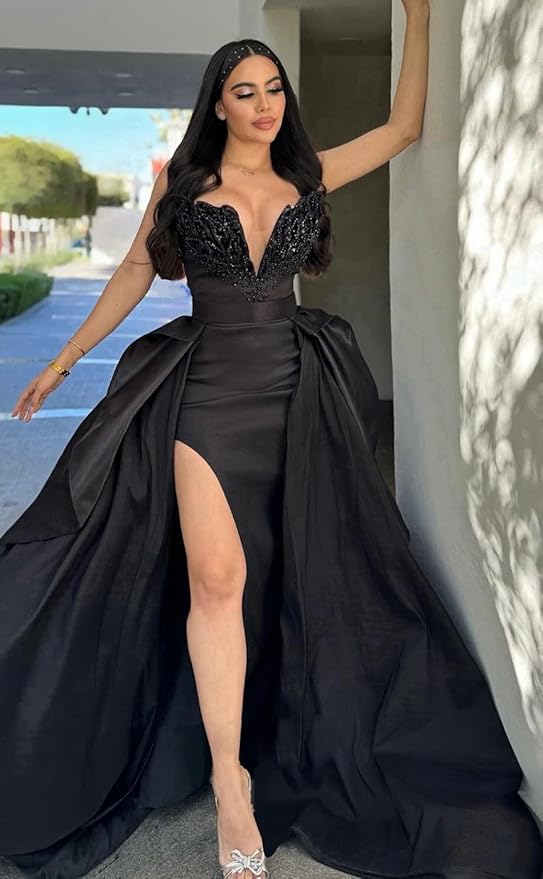 GARDOM Mermaid Satin Prom Dress 2026 Strapless Ball Gown Leaf Ruffle Sequin Slit Formal Dresses for Women Evening Wedding