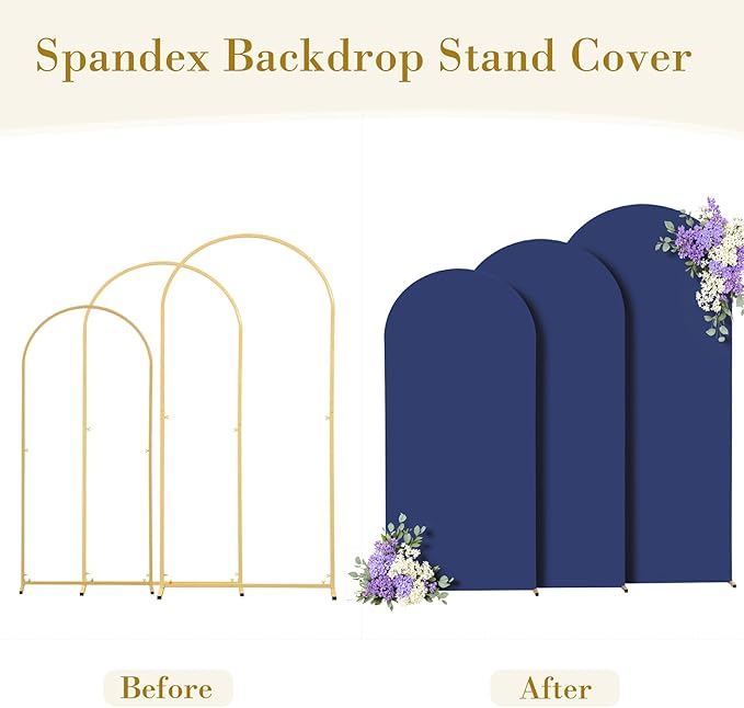 Navy Blue Arch Cover 3 Set - 4FT, 5FT, 6FT Arch Backdrop Cover Spandex Fitted Wedding Arch Stand Covers for Baby Shower Birthday Party Wedding Bridal Shower Banquet Photo Background Decorations