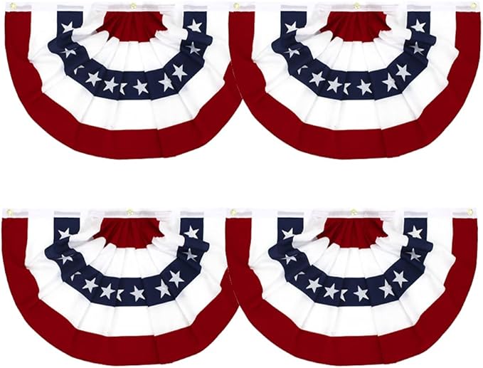 ANJOR 2x4Fts Patriotic Bunting - American Pleated Fan Flag Pack 4