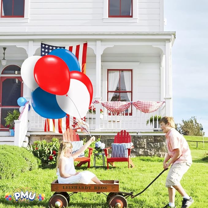 PMU Balloons 17 Inch PartyTex Premiere Patriotic Assorted Helium Quality Latex Balloons for Photo Shoot, Wedding, Baby Shower, Birthday Party and Event Decoration Pkg/100