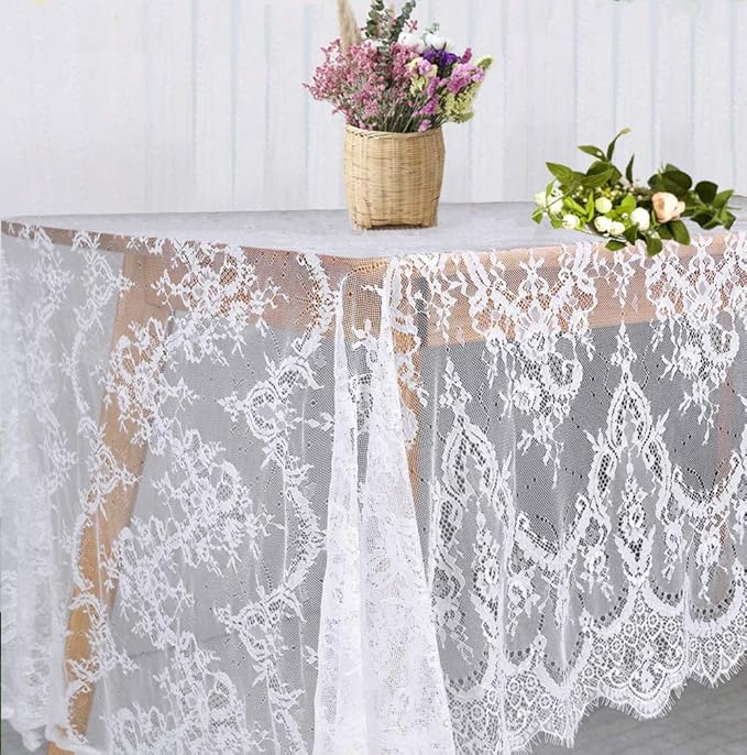 3 Pack White Lace Tablecloth 60 × 120 Inch Lace Table Cloth for Rustic Boho Wedding Bridal Shower Party Decoration Classy Rectangle Overlay Long Vintage Embroidered Reception Table Cloth Decor