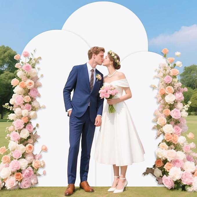 Set of 3 Wedding Arch Backdrop Stand and White Arch Cover 7.2FT & 6.6FT & 6FT Heavy Duty Balloon Metal Party Arch Stand with Base Arched Backdrop Stands Cover for Birthday Bridal Baby Shower