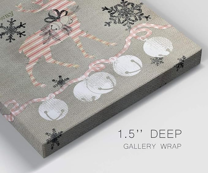 Renditions Gallery Jingle All the Way Reindeer Wall Art, Christmas & Winter Decor, White & Red Striped Fabric Look, Premium Gallery Wrapped Canvas, Ready to Hang, 24 in H x 24 in W, Made in America