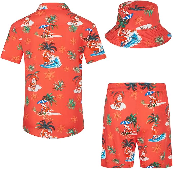 EISHOPEER Men's Flower Hawaiian Sets Casual Short Sleeve Shirt and Shorts Suits Outfits with Bucket Hats