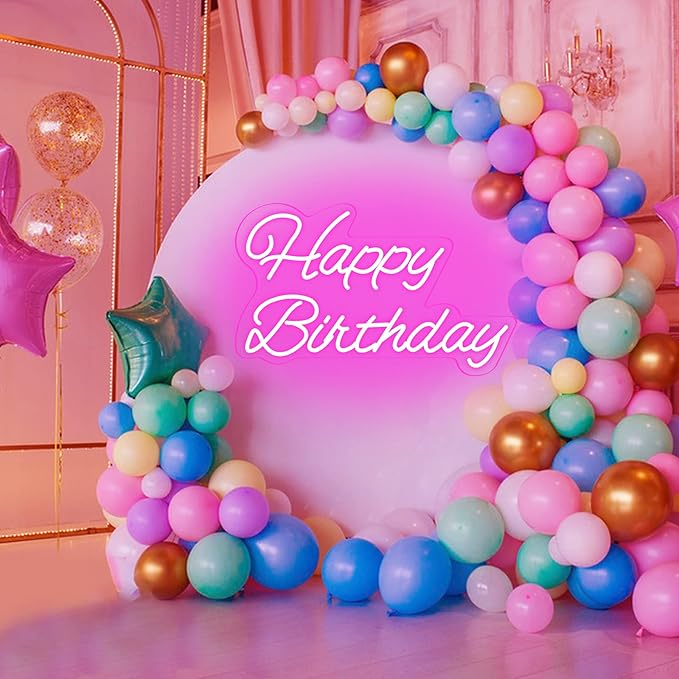 Happy Birthday Neon Sign 16 Inch Reusable LED Light Up with Dimmable ON/OFF Switch for Party Backdrop Decoration and Wall Decor Gifts,Pink(Z-HB01-Pink-16)