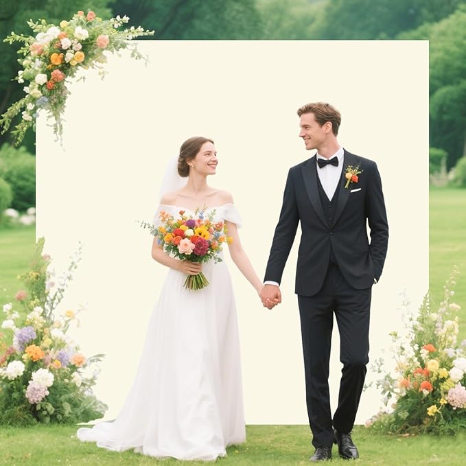 Arch Backdrop Stand with Cover Set 6.6FT x 6.6FT Square Metal Arch Stand and Ivory Arch Cover Wedding Arch Stand with Spandex Backdrop Covers for Birthday Party Bridal Baby Shower Arched Decorations