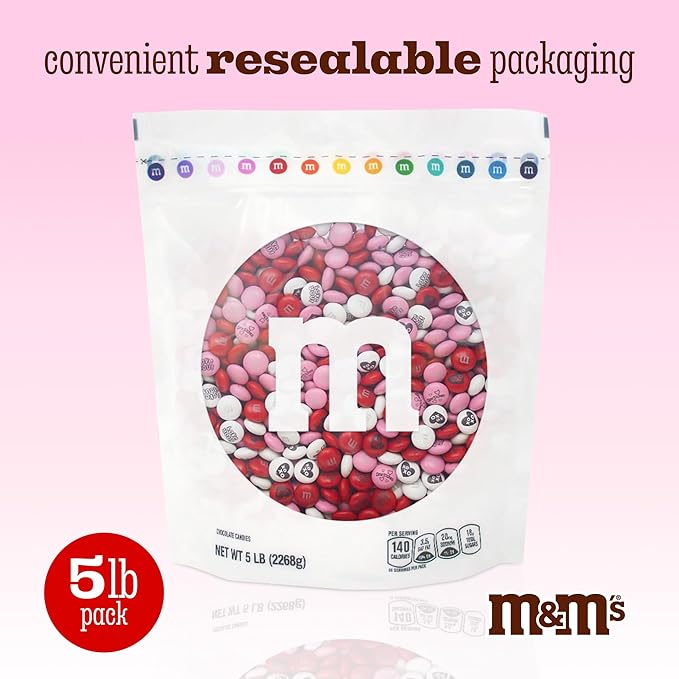 M&M’S WORLD Valentines Day Candy Bulk 5lb Chocolate Candy Variety Pack for Milk Chocolate Gift Baskets and Valentines Gifts