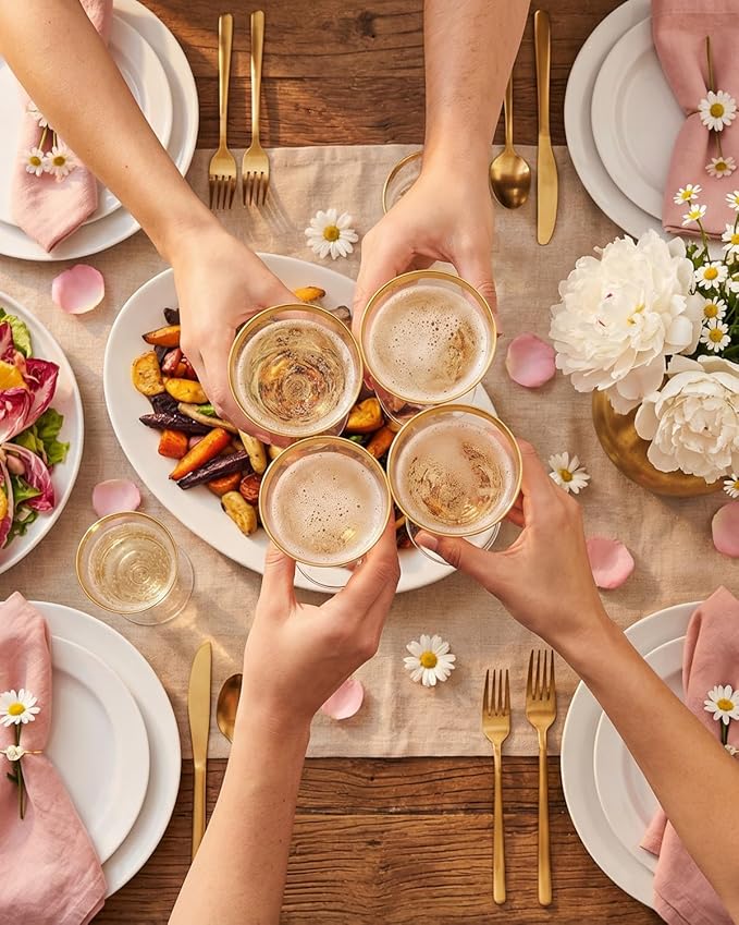 180pcs Pink Plastic Plates with Gold Beads,Elegant Heavy Duty Disposable Plates,Pink and Gold Dinnerware Set Include 10.25" Dinner Plate and 7.5" Dessert Plate with Plastic Silverware and Cups Party
