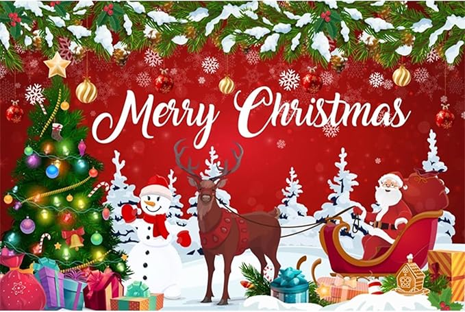 YongFoto Merry Christmas Backdrop 9x6ft Snowman Christmas Tree Santa Clause Elk Photography Background Happy New Year Xmas Eve Family Party Banner Room Decorations Photoshoot Wallpaper Photo Booth