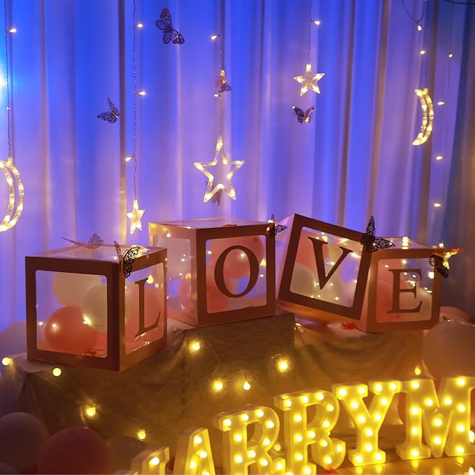 6147pcs Marry Me LED Marquee Light Up Letters Sign Proposal Decorations with 24 LED Heart Shape Light Love Balloon Box for Wedding Valentine Anniversary Party Banquet Props