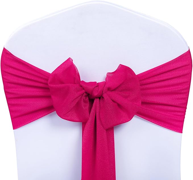 VDS Pack of 100, Hot Pink, Sheer Chiffon Chair Sashes Bows Chair Cover Back Tie Ribbon for Wedding Birthday Baby Shower Engagement Ceremony Event Party Banquet Restaurant Dining Chair Decoration