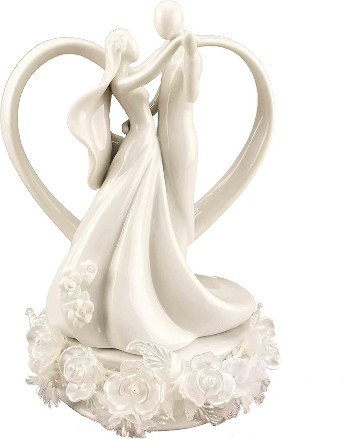 Wedding Collectibles Iridescent Rose Pearl and Heart Wedding Cake Topper