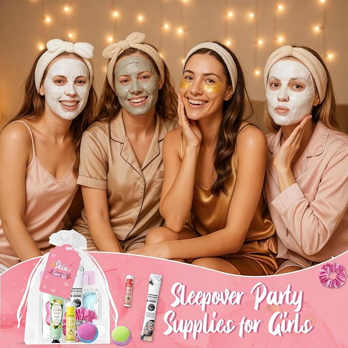 132 PCS Spa Party Supplies for Women, Spa Party Favors Include Face Masks Skincare, Hand Cream, Lip Balm, Under Eye Patches, Lip Mask, Foot Bath Bombs & Mud Mask, Spa Birthday Sleepover Party Supplies