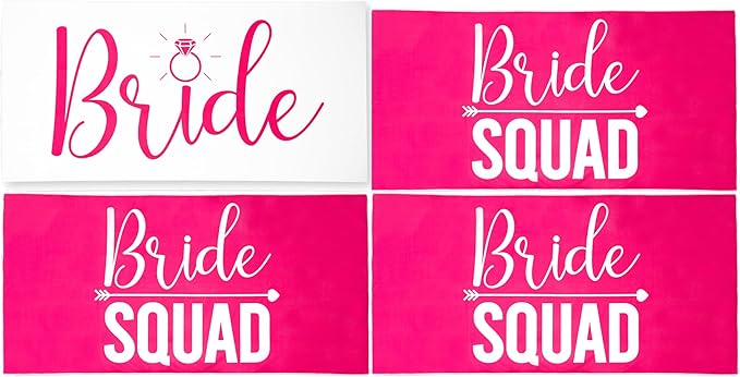 4 Pack Bride Squad Towel for Beach Bachelorette Party - Pink Design for Bridesmaids to Match Bride to Be - Team Bride Tribe Bachelorette Party Towels - 60"x30"