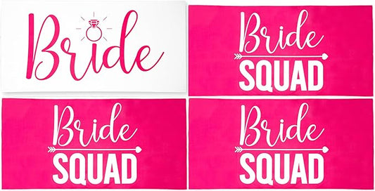 4 Pack Bride Squad Towel for Beach Bachelorette Party - Pink Design for Bridesmaids to Match Bride to Be - Team Bride Tribe Bachelorette Party Towels - 60"x30"