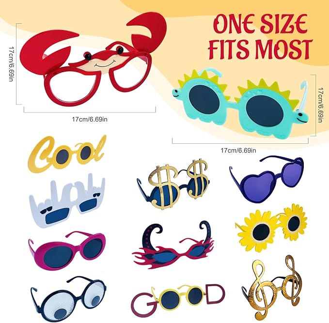 24 Funny Hats and Glasses For Photo Booth Props, 12 Assorted Crazy Party Hats, 12 Funny Party Sunglasses, Novelty Hat, Dress Up Costume Hat Accessories, Silly Hats & Novelty Glasses for Adults