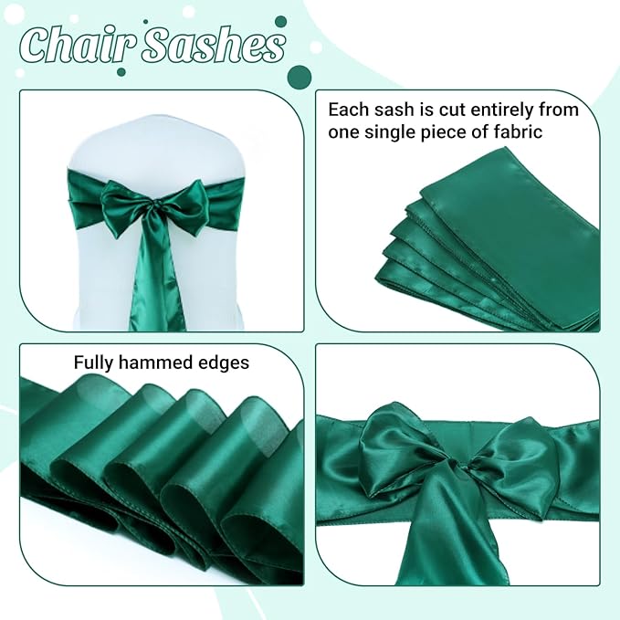 VDS Satin Chair Sashes Chair Cover Back Tie Sateen Bows Ribbon for Wedding Birthday Graduation Engagement Ceremony Event Party Banquet Venue Hotel All Dining Chair Decoration (75PC) (Emerald Green)