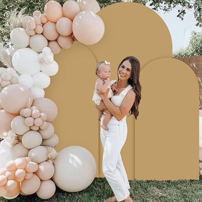 Set of 3 Wedding Arch Covers 6ft 6.6ft 7.2ft Brown Arch Cover for Chiara Backdrop Stands Tan Spandex Arches Stand Cover Balloon Arched Covers Stretchy Backdrop for Baby Shower Party Ceremony