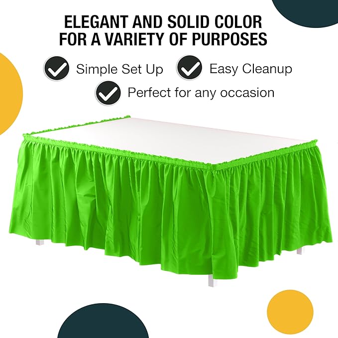 Exquisite Ruffle Table Skirt Lime Green 12 Pack 14 Ft Long Table Skirts for Rectangle Tables 6ft Plus or Round Tables Skirts with Adhesive Strip for Gender Reveal Decor & Happy Birthday Parties