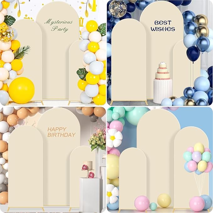 Wedding 3-piece metal wedding arch background bracket (4, 5, 6) with cover cloth - suitable for weddings, birthdays, baby showers, and anniversary celebrations (Beige, 6*6.6*7.2)
