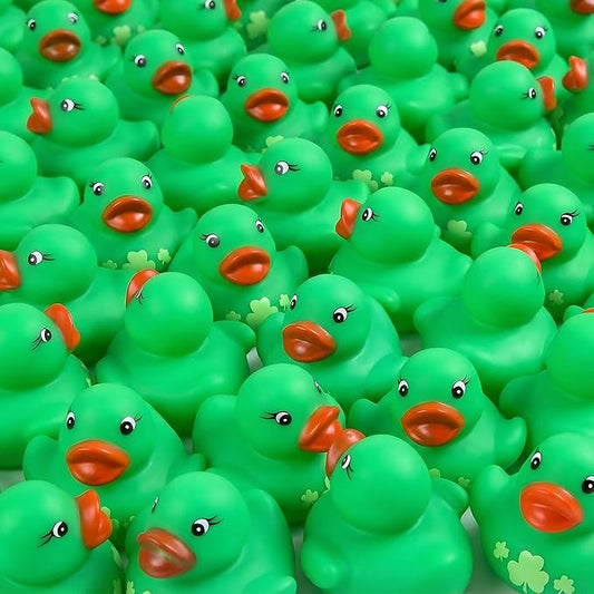 200 Pcs St. Patrick's Day Rubber Ducks Green Shamrock Rubber Duck 1.4 Inch Mini Float Toys for Pool Irish Party Favors Birthday Gift Exchange