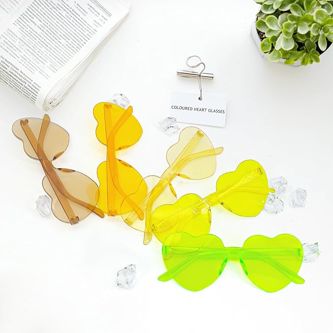 120 Pairs Heart Shaped Sunglasses Transparent Colored Rimless Heart Glasses Fun Plastic Sunglasses Bulk for Women Men Party Favors Eyewear, 30 Colors
