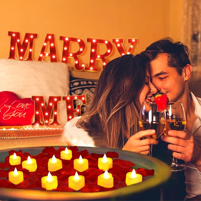 Hortsun Marry Me Light up Letters Proposal Decorations Will You Marry Me Sign Rose Petals 24 LED Candles Romantic Night Light for Proposal Engagement Wedding Anniversary Valentine's Day(Red, Yellow)