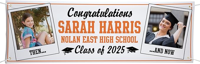 Let's Make Memories Personalized 10ft Graduation Banner - Graduation Party Decorations - Customized Congratulations Banner - Class of 2024 - Indoor/Outdoor Vinyl - How Time Flies - Orange - 10 ft