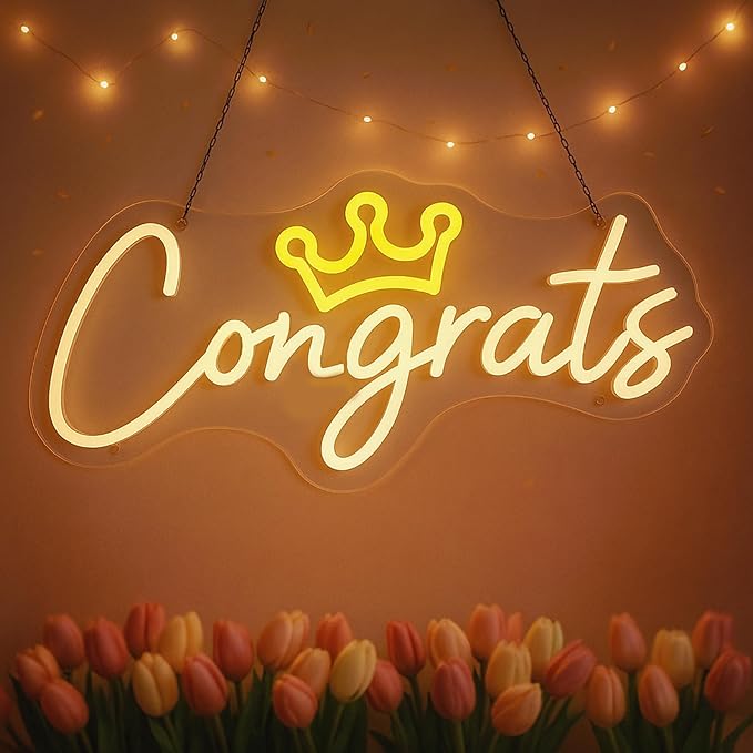 Congrats Grad Neon Sign with Crown, Graduation Decorations 2026 Congrats Led Light Signs for Wall Decor, Bedroom Bar Club Colleges Wedding Birthday Party Decor Gifts
