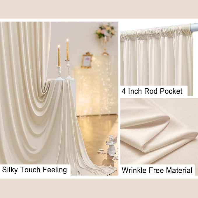 20 ft x 8 ft Ivory Backdrop Curtain Panels, 4 Panels 5 ft x 8 ft Wrinkle Free Polyester Photography Backdrop Drapes, Wedding Party Home Decoration Supplies