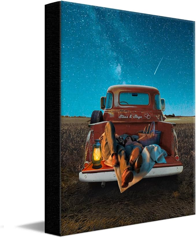 Personal-Prints STARGAZERS | Custom Romantic Wall Art Gift | Personalized With Your Names on the Classic 1954 Chevy | Anniversary, Wedding, Valentine's Day Gift (16"x20" Stretched Canvas)