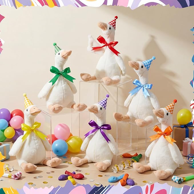 Silly Goose Party Supplies Plush Animal and Mini Birthday Party Hats with Ribbon Bow for Christmas Birthday Gift