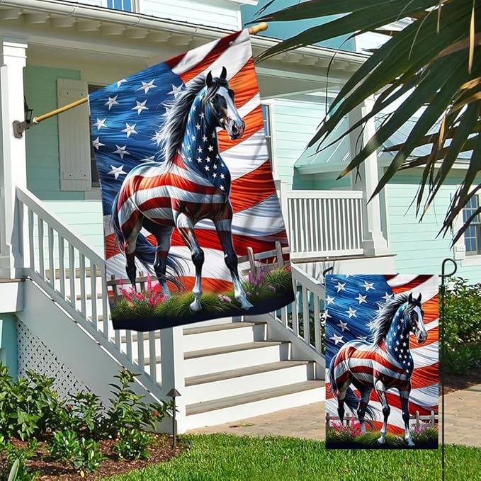 FLAGWIX American Flag - Horse Patriotic American Flag MLN2926F, House Flag (29.5" x 39.5") - USA Flags Premium Polyester - Decorative Indoor Outdoor Flag