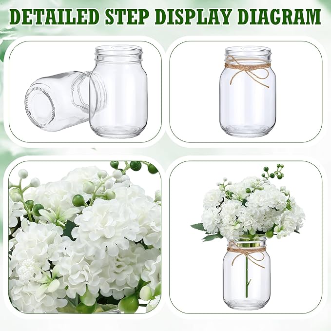 XunYee 10 Set Mason Jar Table Centerpiece with Flower Mason Jar Flower Centerpiece Vases Decor for Engagement Party Bridal Shower Centerpieces Wedding Reception Table Decor(Hydrangea)