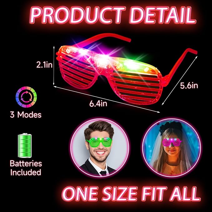 120 PCS Glow In The Dark Party Supplies, Light Up Glasses, Led Glasses, Glow In The Dark Glasses, Glow Party Supplies, Neon Party Glasses for Glow Party, Wedding, Birthday, New Year, Rave, Carnival