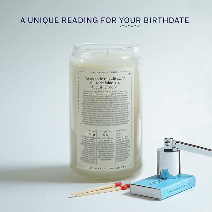 Birthdate Candles, August 17 - Leo Zodiac Scented Candles Birthday Gift - Rosemary, Chamomile & Shea Scent - All-Natural Soy & Coconut Wax, 60-80 Hour Burn Time - Made in USA
