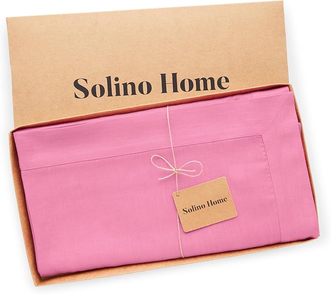 Solino Home Linen Tablecloth for Rectangle Tables 60 x 90 Inch - 100% Pure Linen Flamingo Pink Table Cloth - Fete, Machine Washable Cloth Tablecloth for Valentines, Spring, Easter