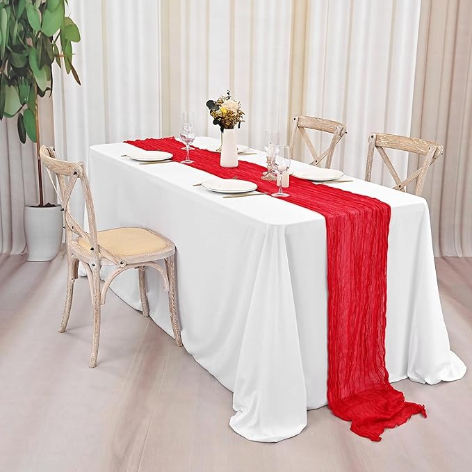 20 Pack Red Table Runner 10Ft Cheesecloth Table Runner Boho Gauze Table Runner Long Cheese Cloth Table Runner Romantic Sheer Fabric Table Runners for Wedding Party Bridal Shower