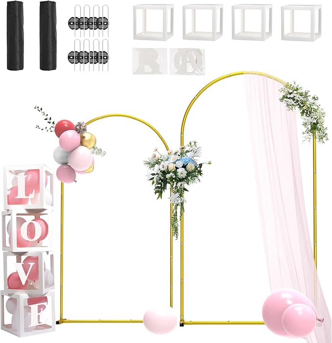 Gold Metal Wedding Arch Backdrop Stand Set of 2 (7.2FT & 6FT), Balloon Arch Stand for Wedding Ceremony, Baby Shower, Birthday Party, Graduation Decoration Easy to Assemble, Indoor Outdoor Use