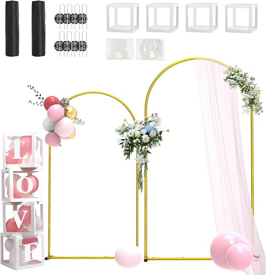Gold Metal Wedding Arch Backdrop Stand Set of 2 (7.2FT & 6FT), Balloon Arch Stand for Wedding Ceremony, Baby Shower, Birthday Party, Graduation Decoration Easy to Assemble, Indoor Outdoor Use