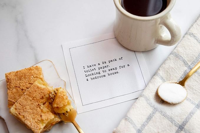 Five Star Funny Quarantine Quotes | White Cotton Cocktail Napkins | 50 Luxury Disposable Beverage Napkins with Witty Bar Quotes | Drink Napkins for Parties, Bars, Weddings & Game Nights