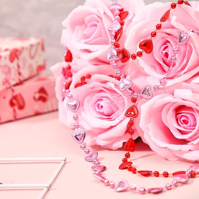 Batiyeer 100 Pieces Valentine's Day Heart Beads Necklaces Bulk Heart Shaped Beads Necklaces Gift Valentine's Day Party Jewelry Set for Parade Throws Party Favors