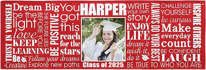 Let's Make Memories Personalized Graduation Banner - Graduation Party Decorations - Customized Congratulations Banner - Class of 2025 - Indoor/Outdoor Vinyl - Big Dreams - Red - 10 ft.