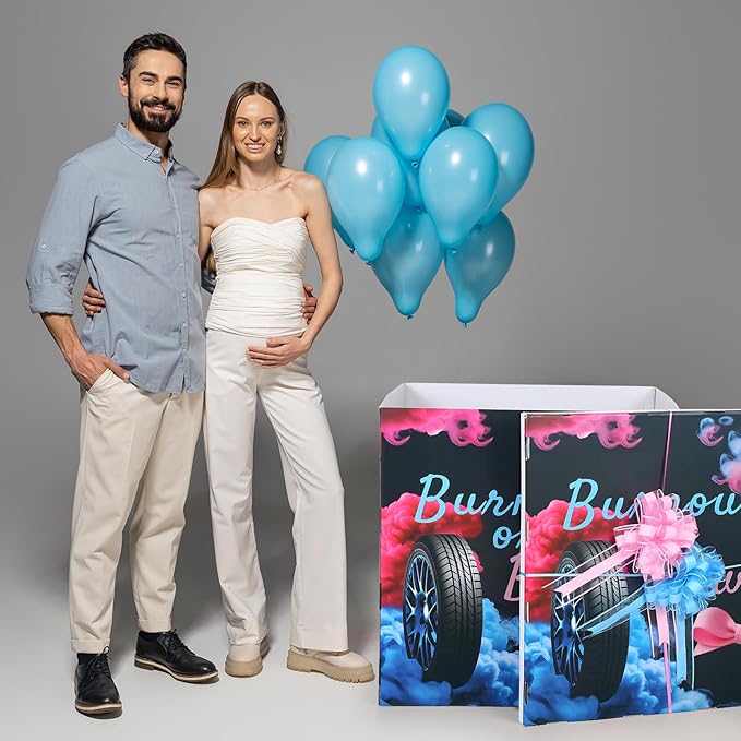AmazingSpark 28in Jumbo Gender Reveal Gift Box Kit with Oversized Box Giant Pull Bows for Gender Reveal Baby Shower Birthday Party Decor(Burnouts or Bows)