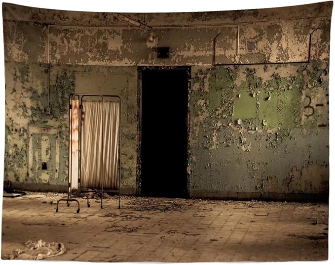 BELECO 12x10ft Fabric Creepy Old House Backdrop Abandoned Hospital Insane Asylum Haunted Halloween Backdrop Shabby Interior Horror Themed Party Decorations Kids Adult Portrait Shooting Photo Props